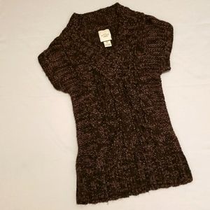 New York At Last Knit Short Sleeve Sweater Brown Women's Small S